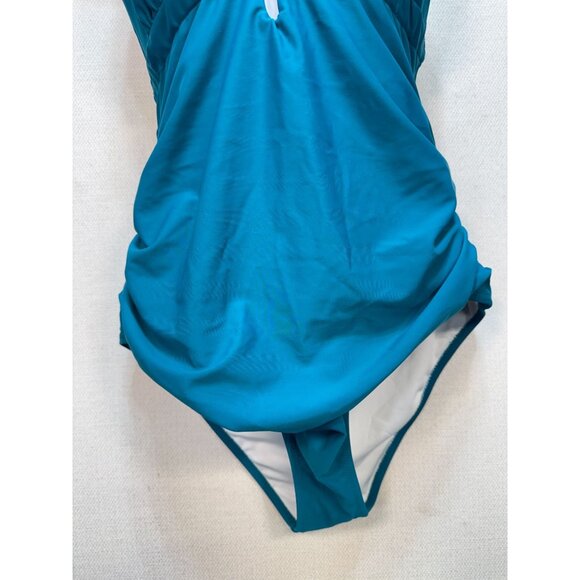CUPSHE Women's One Piece Swimsuit Deep V Neck Size Large Teel Blue Bathing Suit - Picture 9 of 13